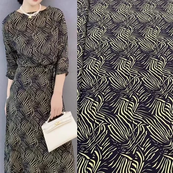 Модный Европейский Черный низ Линии Авокадо Эластичная Крепдешиновая шелковая ткань Роскошное Летнее платье Рубашка Дизайнерской ткани