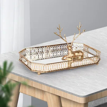 Металлическая пластина из зеркального стекла в скандинавском стиле, золотой лоток для хранения, роскошная витрина для домашнего освещения в гостиной, декоративная тарелка для фруктов
