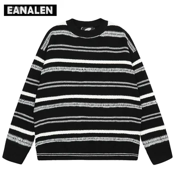 Винтажный черно-белый полосатый свитер Harajuku, мужской Корейский джемпер оверсайз, вязаный пуловер, Женский Дедушкин уродливый свитер Y2K