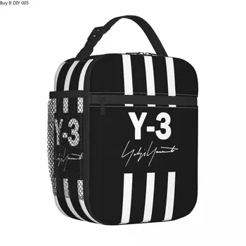 Yohji Yamamoto Изолированная сумка-тоут для ланча 3Y Черный контейнер для ланча Портативный термоохладитель Школьный ланч-бокс
