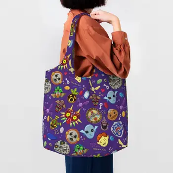 Фиолетовый узор с символом Zeldas, Продуктовая сумка, Сумки для покупок, женская сумка для видеоигр, холщовая сумка для покупок, сумки большой вместимости.
