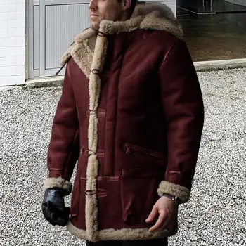Мужская куртка, зимнее пальто из искусственного меха, утепленное теплой пуговицей