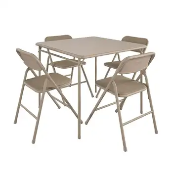 Складной обеденный гарнитур с карточным столиком и 4 стульями с тканевой обивкой, коричневый