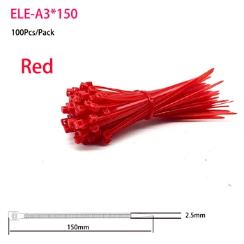 пластиковый Самоблокирующийся Пластиковый Красный нейлоновый галстук 3x150 мм, 100 шт./пакет, ремешок на молнии, Нейлоновая кабельная стяжка с несколькими койками