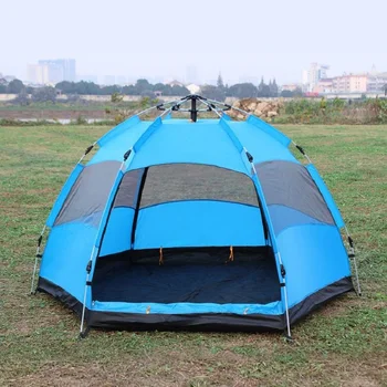 Палатка для кемпинга на 4-5 человек, полностью автоматическая Двухслойная 6-угловая Утолщенная Непромокаемая и Солнцезащитная Пляжная палатка