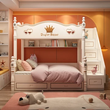 Lin's wood industry детская кровать, двухъярусная кровать, двухъярусная кровать для девочки, двухъярусная кровать для принцессы, кровать для матери, двухэтажная двуспальная кровать для мелкого домашнего хозяйства