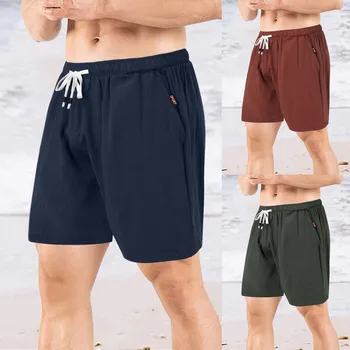 Мужские летние Удобные повседневные пляжные шорты прямого трубчатого типа на шнуровке