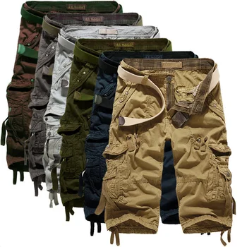 Новые летние шорты-карго, мужские повседневные тренировочные короткие брюки Military с несколькими карманами длиной до икр, ремень в комплект не входит