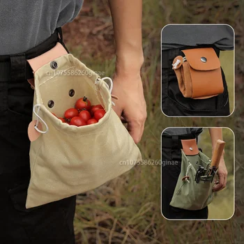 Портативная сумка для сбора продуктов на открытом воздухе, сумка для сбора фруктов, Складная Кожаная холщовая сумка для хранения ягод, Походная сумка для кемпинга