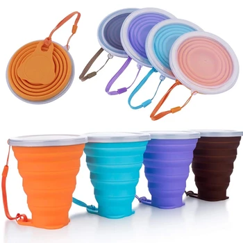 Портативные Складные чашки для кемпинга на открытом воздухе, Пищевая чашка для воды, Походный туризм, Силиконовая Выдвижная чашка для воды с крышкой, чашка для питья