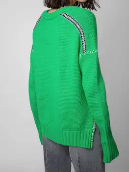 2023 Осенний новый пуловер с круглым вырезом, свитер с разрезом по низу, женский свитер