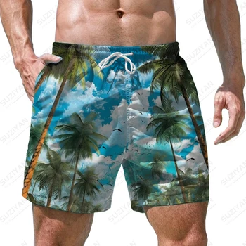Летние новые мужские шорты, мужские шорты с 3D-принтом кокосовой пальмы, мужские шорты в стиле отпусков и кэжуал, модные мужские шорты в трендовом стиле