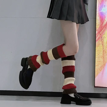 Гетры в готическую полоску для женщин Длинные носки в стиле Лолиты Вязаные леггинсы Японские носки Kawaii Гетры для рук и лодыжек Зимние носки