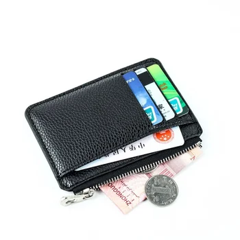 Тонкий кошелек-портмоне из искусственной кожи, женский мужской держатель для карт, унисекс, визитница на молнии, мини-держатель для кредитных банковских карт, подарочный кошелек
