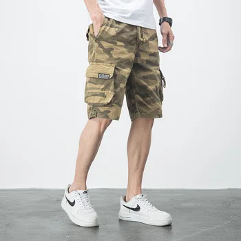 Летние камуфляжные шорты в стиле милитари с несколькими карманами, мужская спортивная одежда для бега трусцой, повседневная уличная одежда в японском стиле хип-хоп большого размера.
