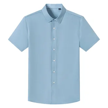 Весенне-летняя новая мужская рубашка из шелка тутового цвета с короткими рукавами, легкая деловая однотонная тонкая повседневная рубашка в наличии