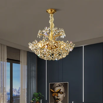 Роскошная хрустальная люстра из меди Для гостиной, столовой, спальни, Подвесной светильник для домашнего декора, Подвесной светильник