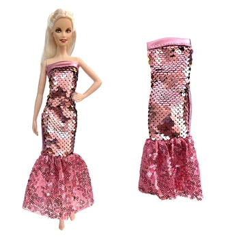 NK 1 комплект праздничной юбки с блестками для куклы 1/6, модное Розовое платье из натуральной кожи с хвостом Русалки, одежда для куклы Барби, Аксессуары, Игрушки