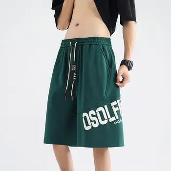 Летние Мужские шорты, Корейская уличная мода, спортивные брюки, Высококачественные Зеленые баскетбольные шорты с буквенным принтом, Мужская одежда