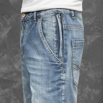 2023 Летние Новые мужские короткие джинсы в стиле ретро синего цвета в классическом стиле, модные повседневные джинсовые шорты из эластичного хлопка мужского бренда