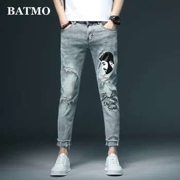 Batmo 2024, новое поступление, высококачественные эластичные джинсы с принтом для мужчин, мужские тонкие, обтягивающие мужские брюки длиной до щиколоток, большие размеры 28-36