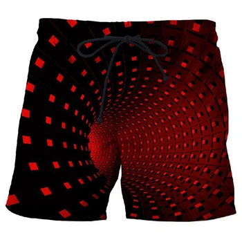2023 Мужские шорты Geometric Vision Illusion с вихревой 3D-печатью, дышащие Летние Спортивные штаны для серфинга на пляже