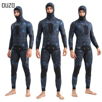 1,5 мм Неопреновый гидрокостюм для мужчин, костюм для подводной охоты, Камуфляжный Камуфляж с капюшоном, костюм для свободного плавания с аквалангом.