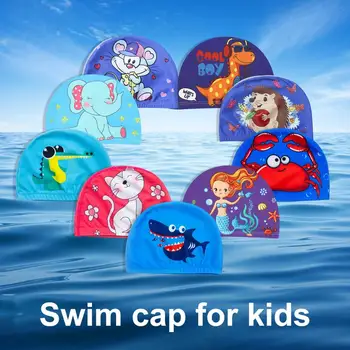 Водонепроницаемая шапочка для плавания, Быстросохнущая Дышащая шапочка для бассейна для детей с мультяшным принтом, Высокоэластичная детская шапочка для защиты ушей