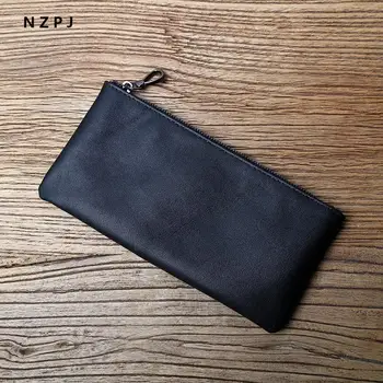 Длинный мужской кошелек из кожи NZPJ, Ультратонкий кошелек на молнии, ретро-трендовая ручная сумка для мобильного телефона, простые женские