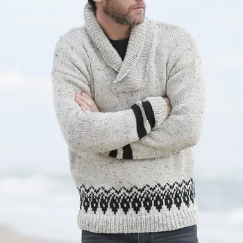 Осенне Зимний утолщенный свитер Теплые свитера Толстые Пуловеры Свитера с принтом для мужчин Простые наряды с длинным рукавом