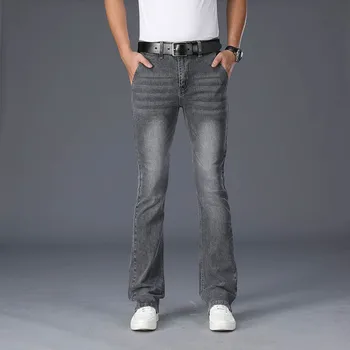 4 Сезона расклешенных джинсов, мужские джинсовые брюки свободного кроя, повседневные тонкие эластичные и удобные серые брюки, размер талии 38, бесплатная доставка