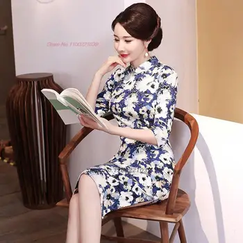 2023 китайское улучшенное платье традиционное женское ципао с национальным цветочным принтом из хлопка и льна, восточное праздничное платье ципао, вечернее платье для банкета