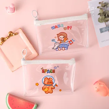 Прозрачная сумка для хранения Bear cute ins girl heart zero, студенческая портативная водонепроницаемая сумка для хранения канцелярских принадлежностей с выдвижным кольцом