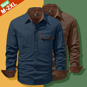 7 Цветов утепленных рубашек, мужских рубашек, мужской одежды для кемпинга, осень-зима, куртки из 100% хлопка, рубашки для повседневной носки, пальто для отца
